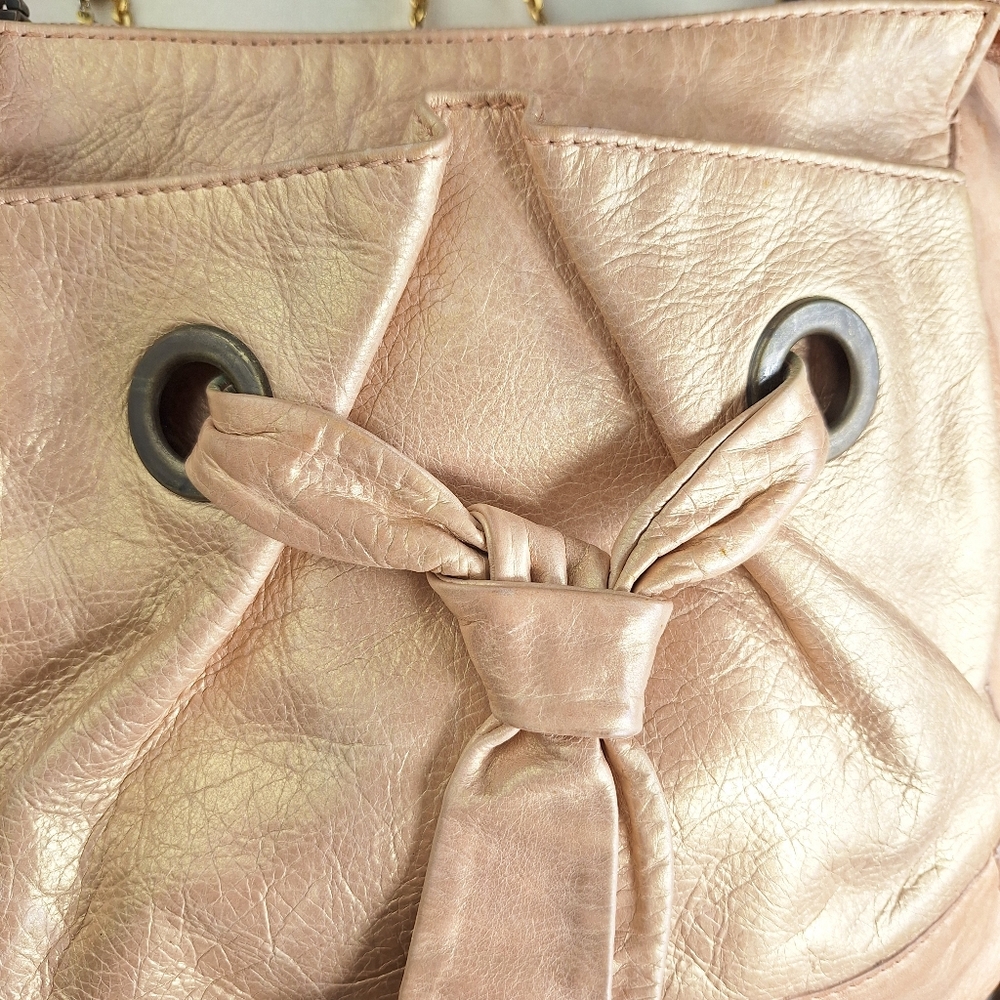 Coccinelle Shoulder Bag Purse Metallic Rose Gold Genuine Leather Boho Coquette - Picture 3 of 10